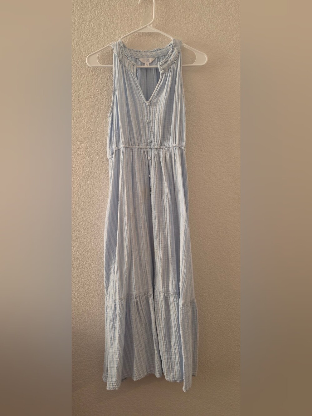 Time and Tru Light Blue & White Striped Sleeveless Maxi Dress